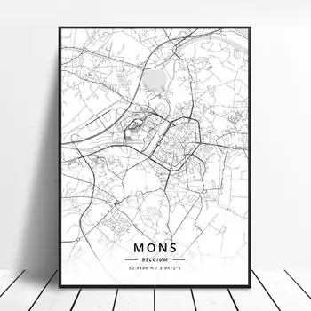 

Mons Liege Charleroi Leuven Ghent Antwerp Brussels Belgium Canvas Art Map Poster