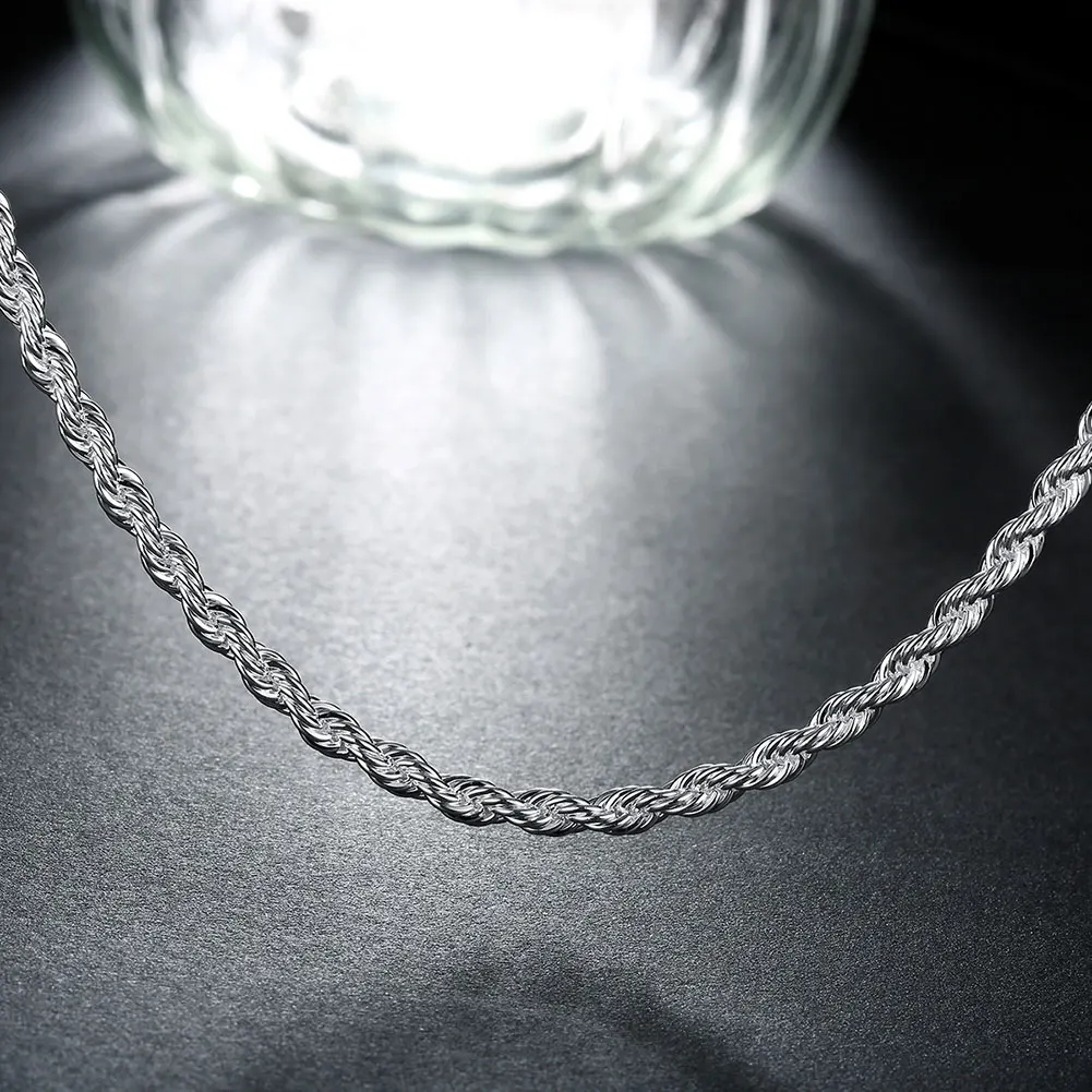 Hot Charms Fine 4MM Rope Chain 925 Sterling Silver Necklaces for Woman Men Classic Fashion Jewelry Wedding Party Holiday Gifts