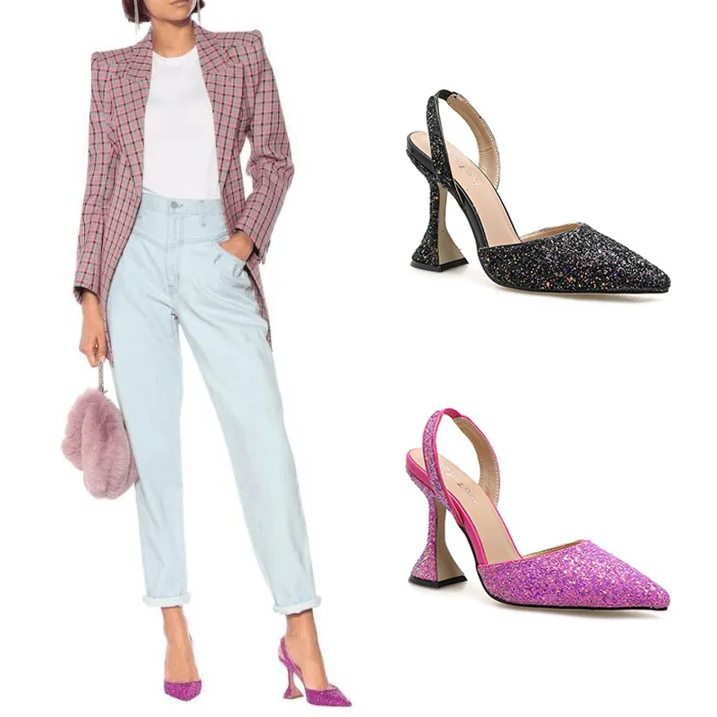 

INS Celebrity Style Shimmering Powder Sequin Pointed-Toe Spool Heels High-heeled Shoes 678-3 Have 35-41 Code