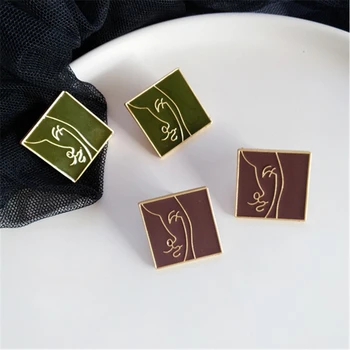 

New Statement Stud Earrings For Women Cute Fashion Simple Korean Earring For Woman Zinc Alloy Square Face Charms Mujer Bijoux