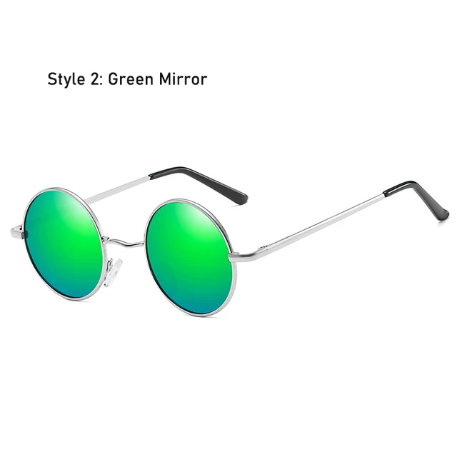 Retro Vintage Round Polarized Sunglasses Men Brand Designer Sun Glasses Women Alloy Metal Frame Black Lens Eyewear Driving UV400 D8 Green Mirror