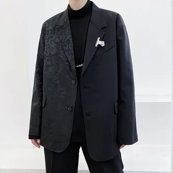 

New Male Streetwear Hip Hop Suit Blazers Jacket Outerwear Men Dragon Print Vintage Fashion Casual Suit Coat