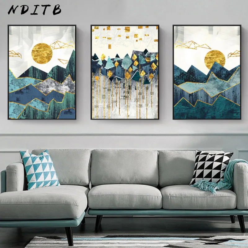 Mountain Reflection Marble Abstract Poster Canvas Wall Print Modern Home Decor