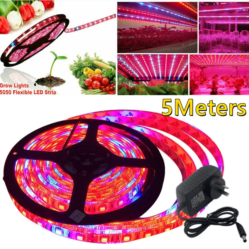 Led Grow Light Strip Full Spectrum 5M LED Strip+Adapter smd5050 UV