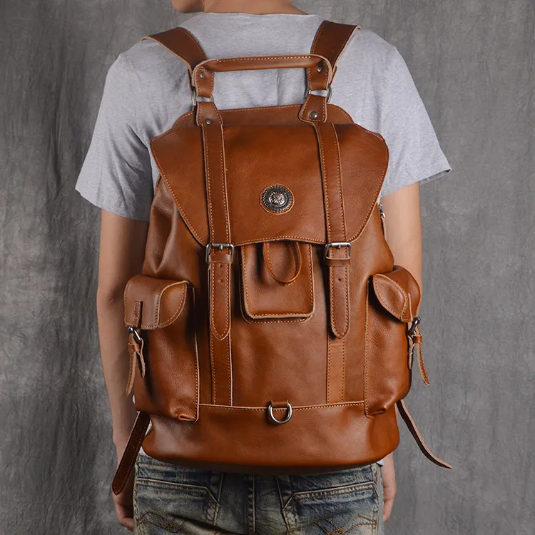

MAHEU Luxury Brand Designer Leather Laptop Backpack 15 Inch Notebook Computer Backpack Top Layer Leather Bag pack For Men Women