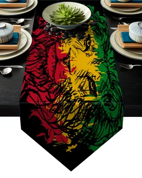 

Lion Green Yellow Red Cartoon Black Table Runner Table Flag Home Party Decorative Tablecloth Table Runners for Wedding