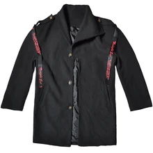 Зимнее длинное шерстяное пальто в стиле рок, панк, мужское черное Свободное пальто в стиле хип-хоп