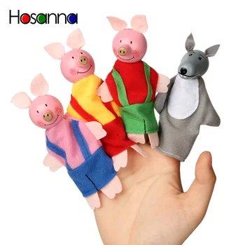 Baby Toys Animal Family Finger Puppets Wooden Cartoon Theater Soft Doll Kids Educational Toys for