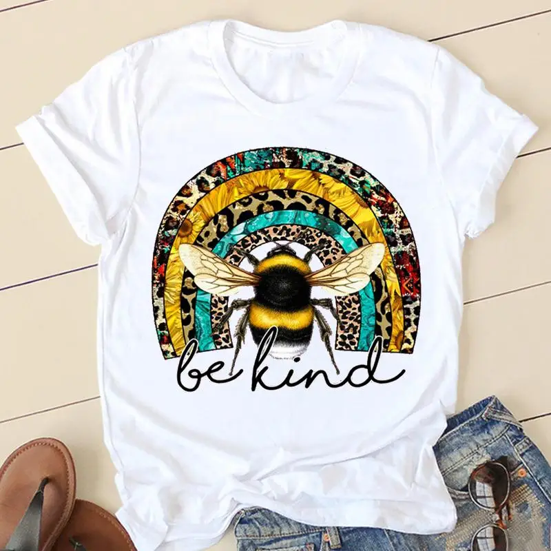 

Women Short Sleeve T-shirts Cartoon Clothes Spring Summer Bee Leopard Printing Female Tee Ladies Fashion T Graphic Tshirt