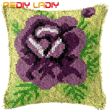 

Latch Hook Kits Make Your Own Cushion Purple Rose Pre-Printed Canvas Crochet Pillow Case Latch Hook Cushion Cover Arts & Crafts