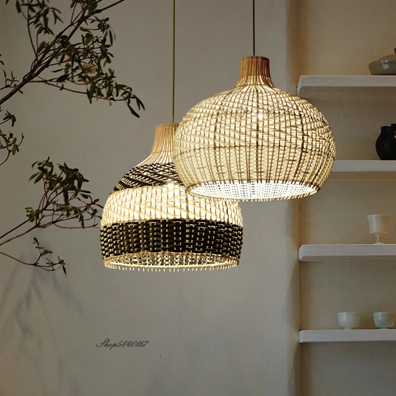 Vintage Pendant Lights New Color Matching Rattan Lamp Vintage Pendant Light Fixtures Retro Hanglamp Dining Room Decor Restaurant Suspension Luminaire