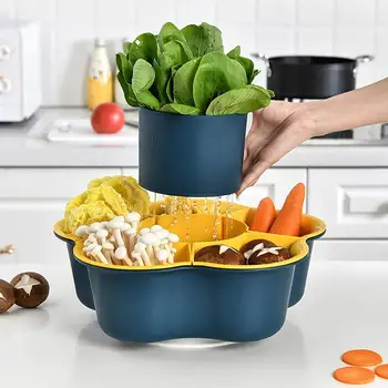 

Rotary Household Fancy Multi Functional Hotpot Platter Vegetable Fruit Plate Double Layer Basket Fruit Basket Kitchen Items