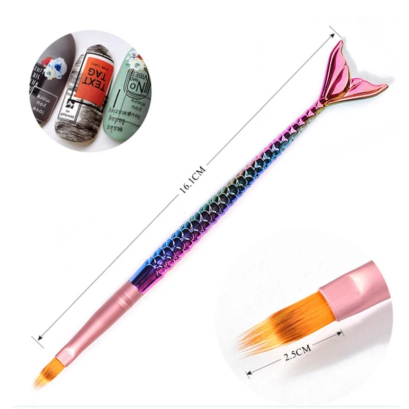 1Pcs Rainbow Fish Tail Mermaid Nail Art Brush Silicone Dotting Sculpture Pen Hollow Carving Emboss Shaping Acrylic Gel Tips Tool