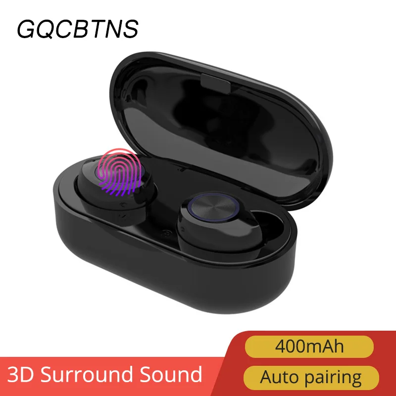 TW60 Touch control беспроводные наушники Buletooth 5,0 гарнитура 8D объемный HiFi стерео наушники спортивные наушники с микрофоном для телефонов - Цвет: TW60 Touch  Black