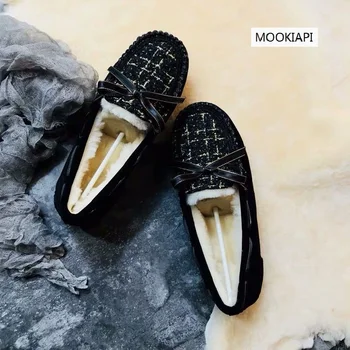 

MOOKIAPI New Arrival Casual Womensshoes Genuine CowhideLeathe and 100% fur Women Loafers Moccasins Fashion Slip On Women shoes