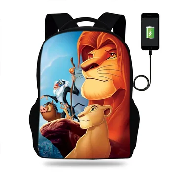 

17inch Lion King Backpack USB Charge Laptop School Bags for Teenagers Travel Shoulder Bags Men Women Backpack