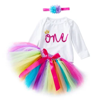 

Cute Ruffles Bloomer baby Rompers Long Sleeve Headband Cake Skirt First Birthday Baby Girl Clothing Set Newborn Cotton bodysuit