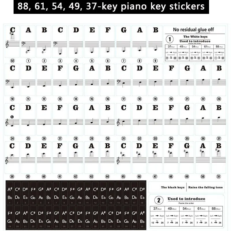 

Piano Sticker Transparent Piano Keyboard Sticker Removable Electronic Keyboard 37/49/54/61/88 Key Piano Sticker For Kids
