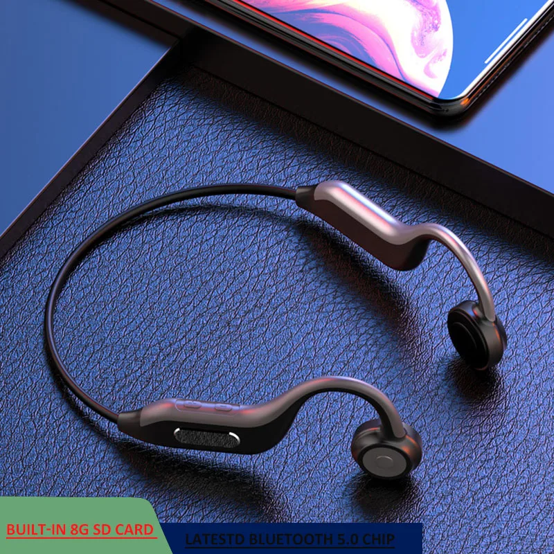 Baratos GGMM auriculares Bluetooth 5,0 conducción ósea auriculares inalámbricos tarjeta de memoria incorporada 8G IPX67 impermeable HD Mic auriculares deportivos