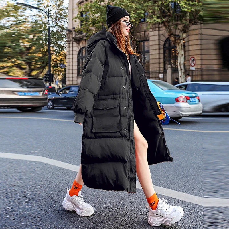 TWOTWINSTYLE, корейские женские хлопковые пальто с капюшоном, фонарь, длинный рукав, карман, теплые толстые парки, женские зимние модные новые