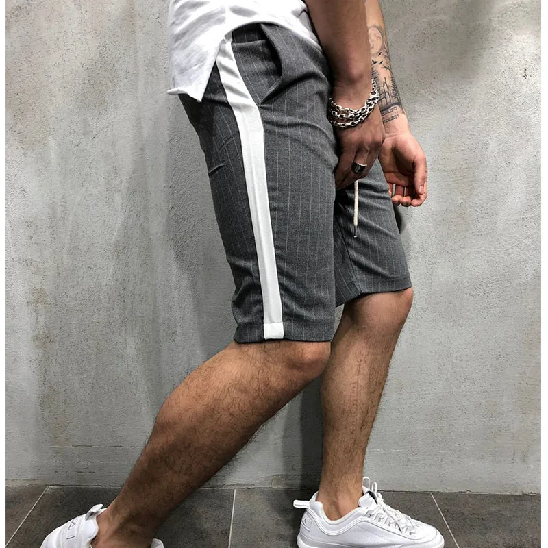 

Men Short Pants Casual Joggers Striped Patchwork Pocket Drawstring Short Homme Pantalones Cortos Hombre Mens Shorts Sweatpants