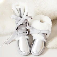 GY& YY/сапоги из овечьей шерсти; сапоги из натуральной овечьей кожи; зимние сапоги до колена; высокие сапоги на овечьем меху со шнуровкой; зимняя обувь на плоской подошве с бантом для девочек