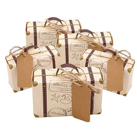 maleta con caja de regalo, bolsa de papel Kraft Vintage con etiquetas, de arpillera para boda, viaje, fiesta temática, decoración nupcial para y bolsas de regalo| - AliExpress