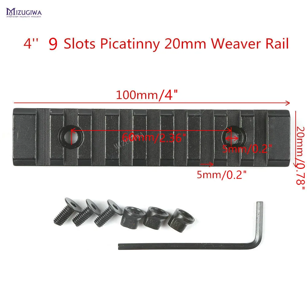 MIZUGIWA 4'' Picatinny 20mm Dovetail Weaver Rail 9 Slots Handguard Section Aluminum Mount Base Adapter Install Scope | Спорт и