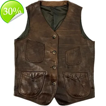 

Free Genuine shipping,100% leather jacket,mens summer cowhide vest.brown vintage quality jackets,Oil wax leather slim vest