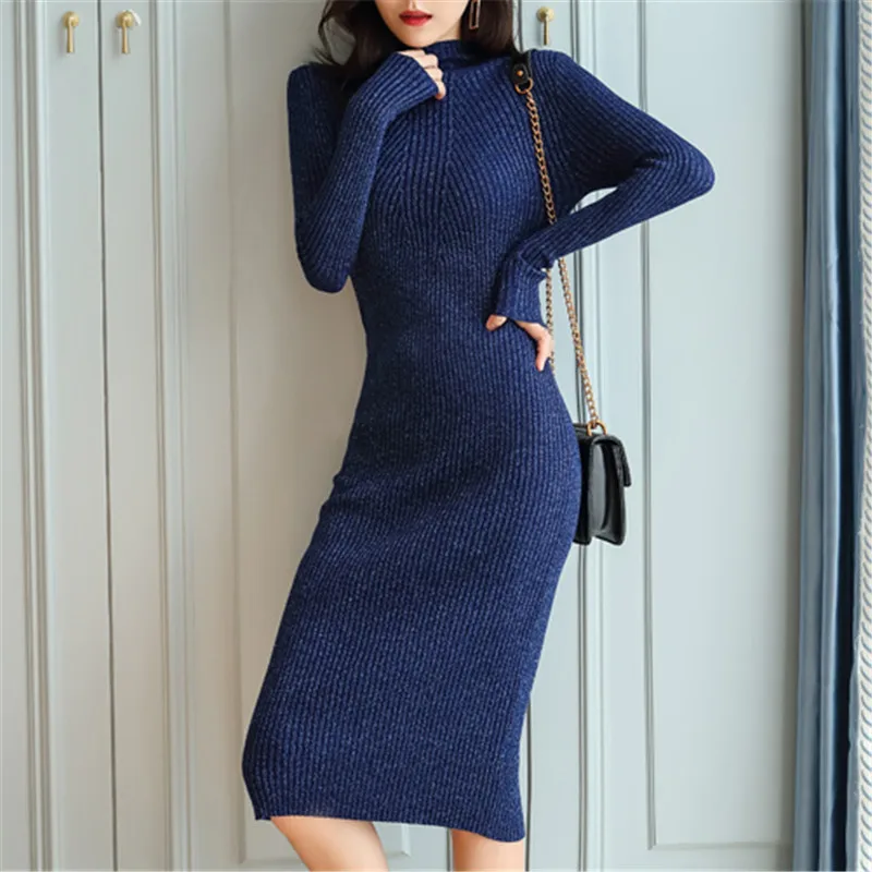 

Korean Fashion Sweater Dress Women Knit Sweaters Dresses Elegant Woman Turtleneck Sweater Dress Woman Stretch Sweaters Dresses