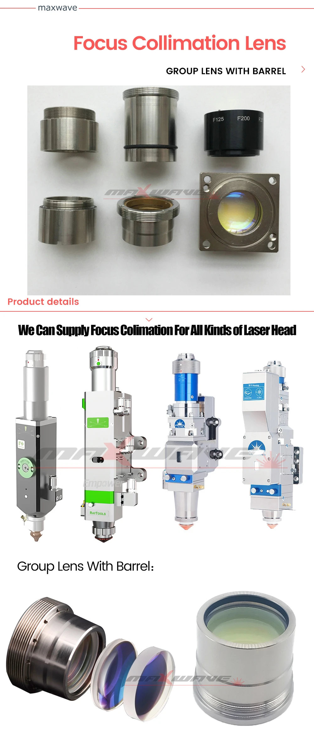 WSX Collimating Lens Dia.37 F100mm quartz fused silica 1064nm fiber laser head NC60 focus lens original crescent lens D37F125mm