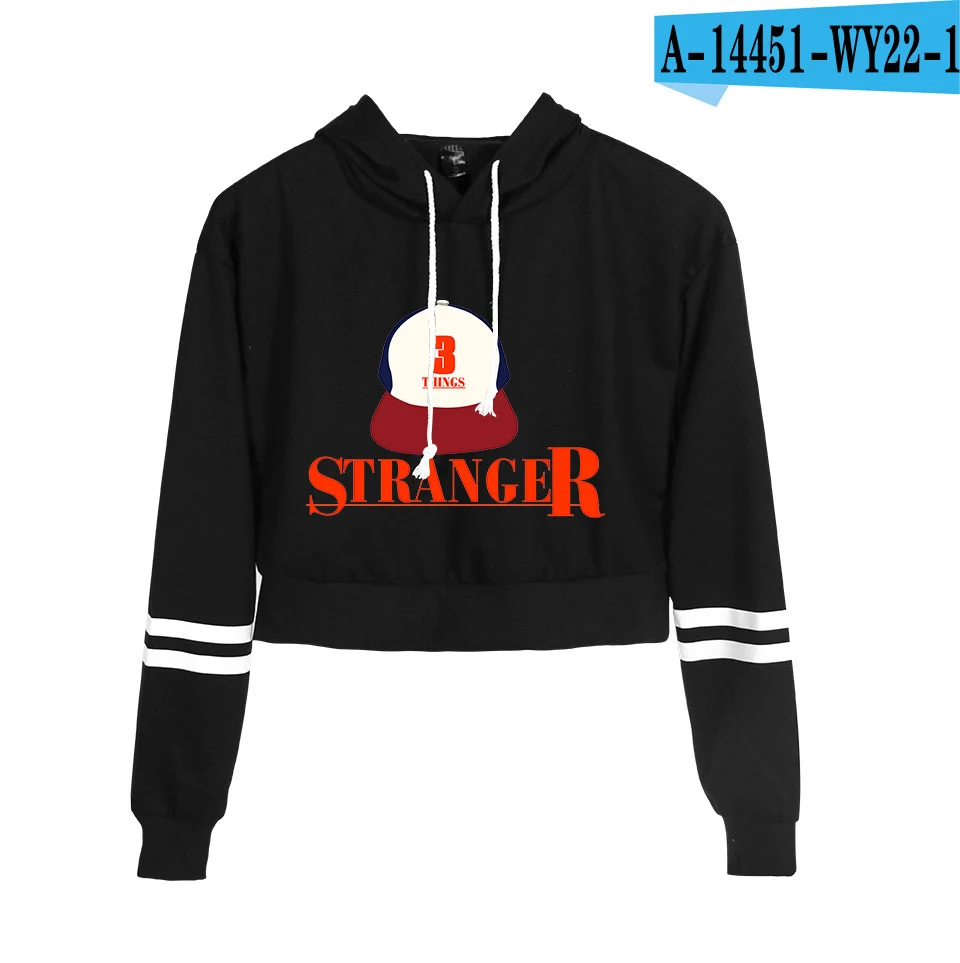 Stranger Things Hoodie Sexy Women Spring Autumn High waist Black Short Sweatshirt Ladies Hoodies Ca