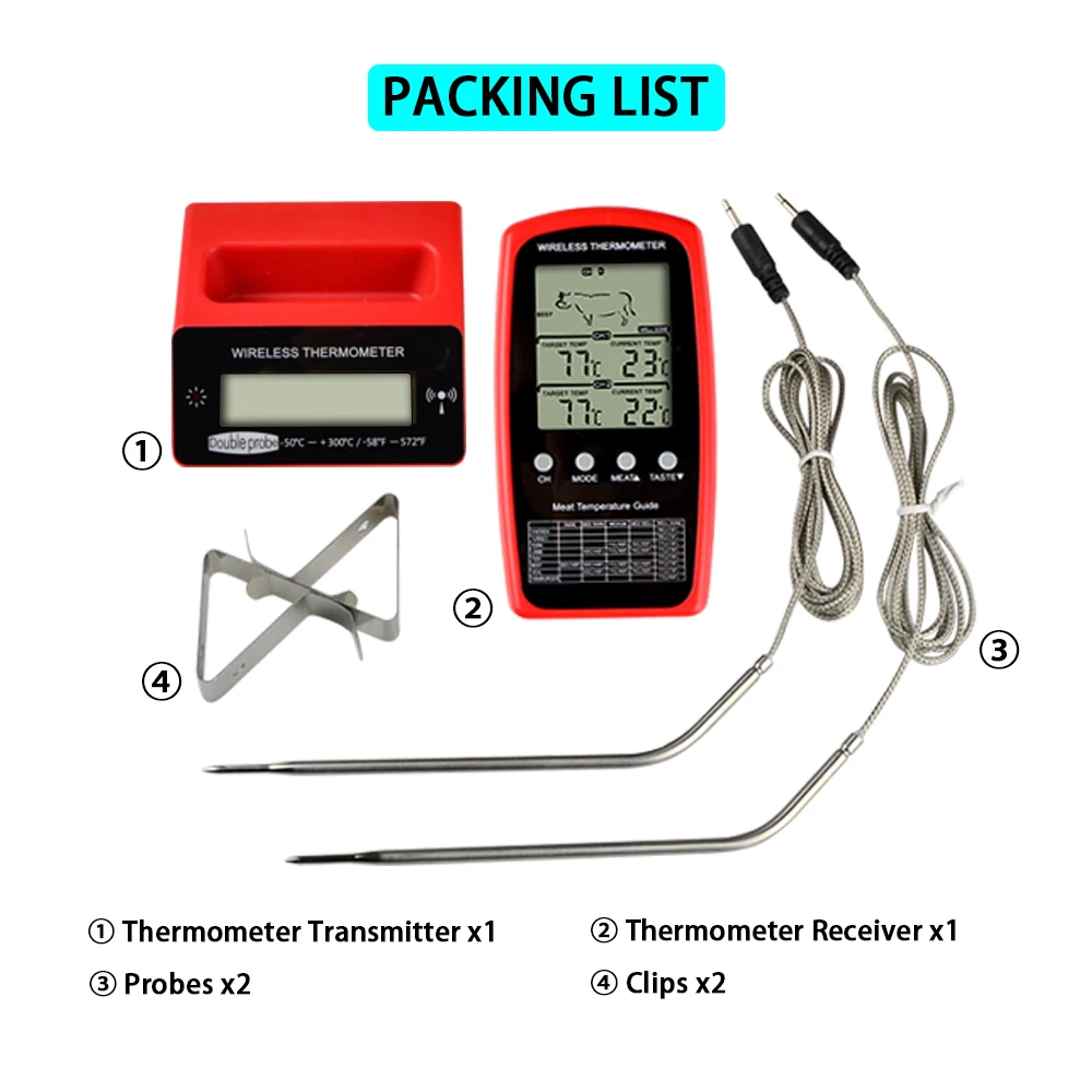 Wireless Remote Meat Thermometer Dual Probe Digital Backlight Cooking Oven BBQ Kitchen Food Thermometer Grilling Barbecue probe thermometer barbecue thermometer digital meat thermometer meat thermometer digital kitchen thermometer digital thermometer