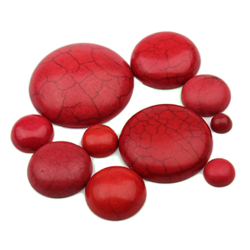 

50pcs/pack Red Turquoise Stone Cabochon Flat Back Natural Round Spacers Interface For Diy Jewelry RIng Making Charm Accessories