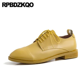 

genuine leather chinese ladies yellow low heel round toe black fashion spring autumn designer shoes china women 2019 red lace up