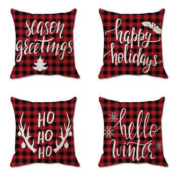 

Red Black Grid Decorative Pillow Festival Cushion Covers Pillowcase Cushions for Sofa Linen Pillowcover Merry Xmas Decorative