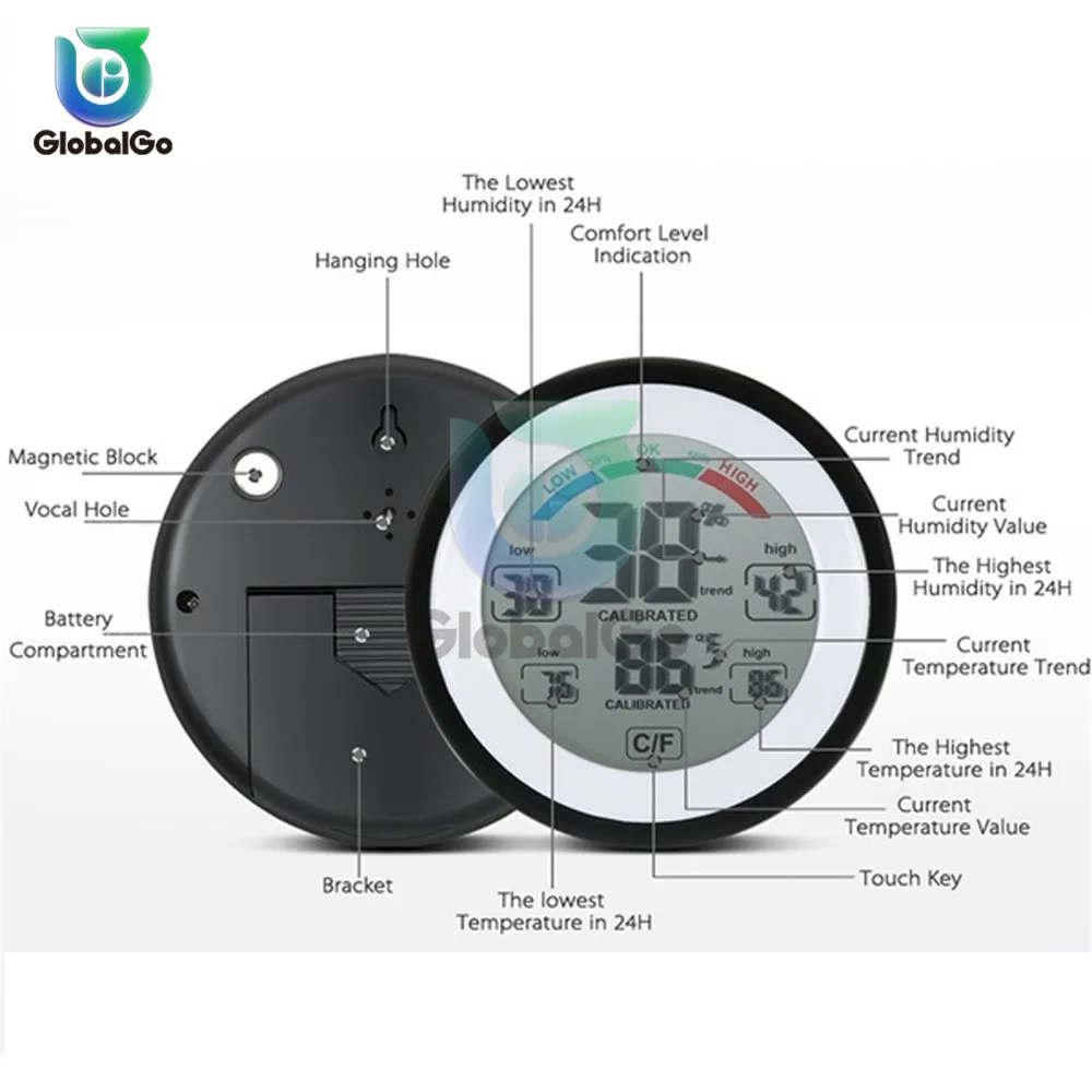 Мини Автомобильный цифровой автомобильный термометр гигрометр украшения автомобильные аксессуары сенсорный экран Измеритель температуры и влажности
