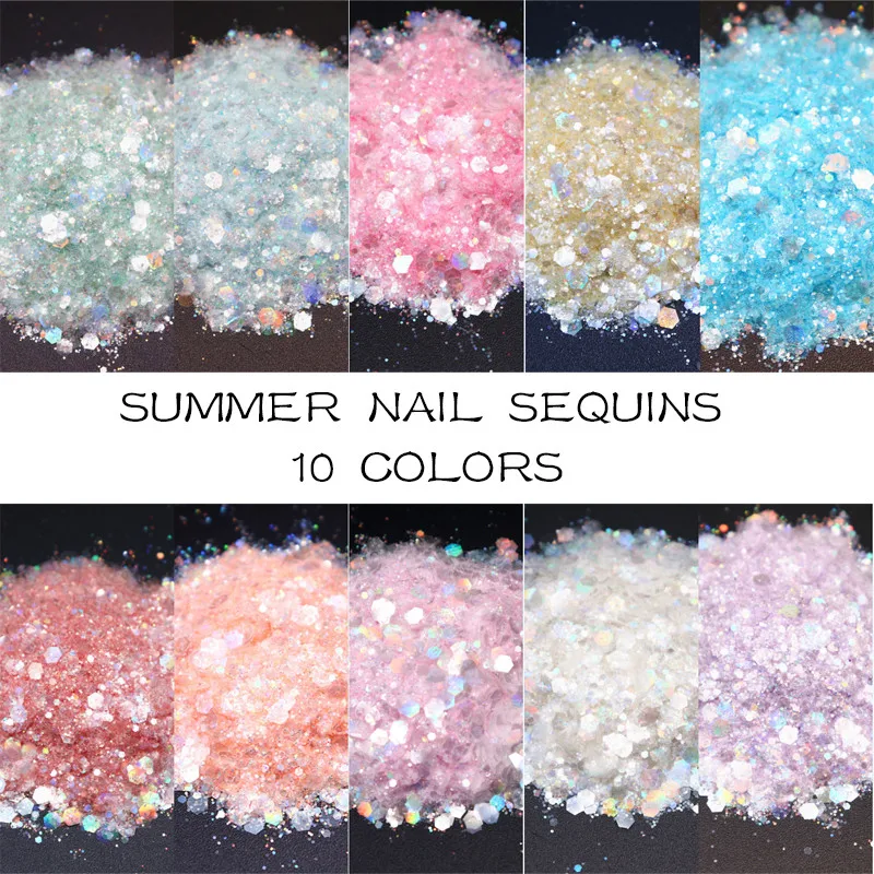 Nail Art Decor Sequin Flakes Powder Glitter Holographic Chunky Sequins Loose For Nail Art 10ml Pink Series