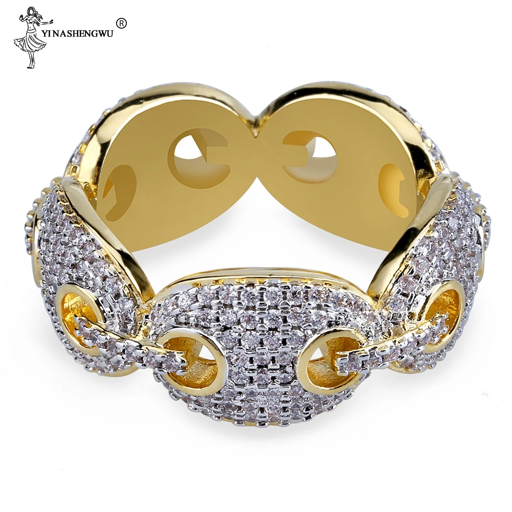 Хип-хоп, дизайн, Iced Out, звено цепи, кольцо, Micro Pave AAA циркон, позолоченное кольцо для мужчин и женщин, шикарные кольца, вечерние, подарок