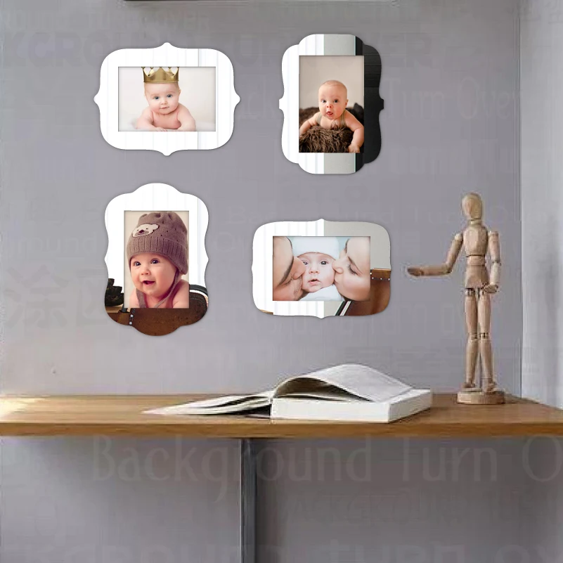 4pcs Photo Picture Frame Baby Pictures Wall Magnetic Thin Mirror