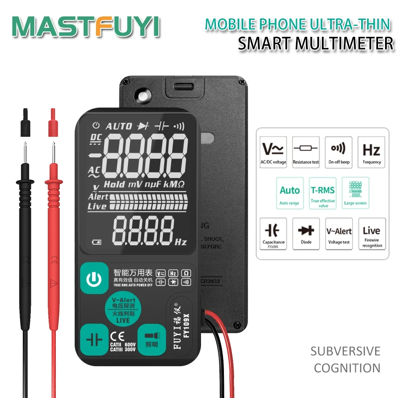 Цифровой мультиметр Mastfuyi FY109S FY109X интеллектуальный большой экран емкость AC DC NCV True