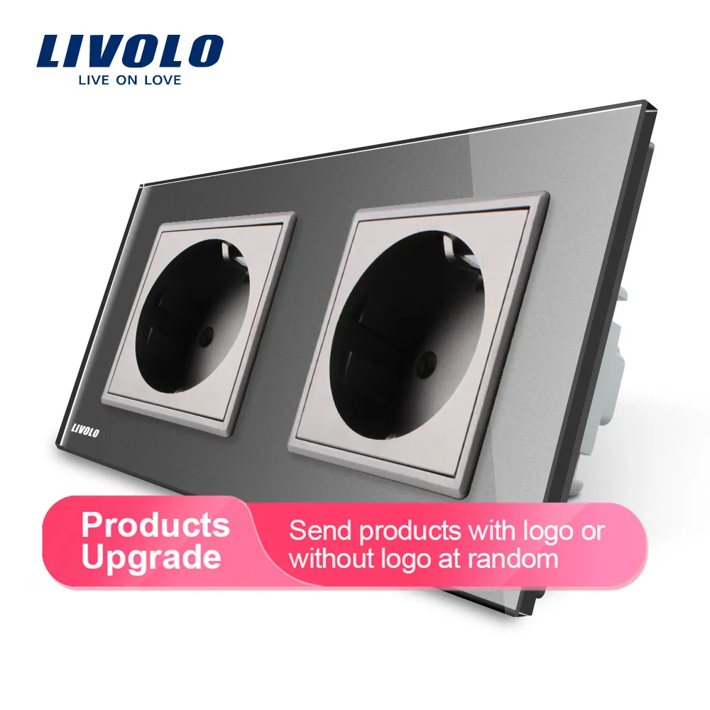 Grey Livolo/Стандартный стены Мощность гнездо, 4 цвета с украшением в виде кристаллов Стекло Панель, производитель 16A розетки, C7C2EU-11/12/13/15 - Тип: Grey