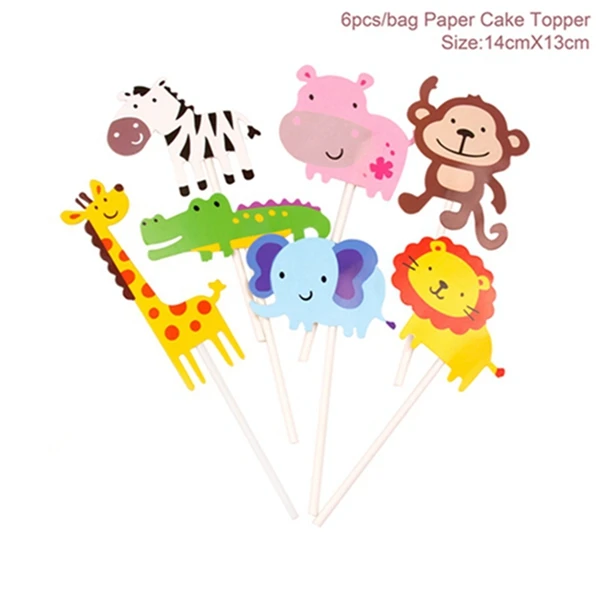 FENGRISE джунгли баннер на день рождения Amimal гирлянда на день рождения бумажная гирлянда флаг пальмовый лист баннер Babyshower сафари животное Вымпел - Color: Cake topper 2