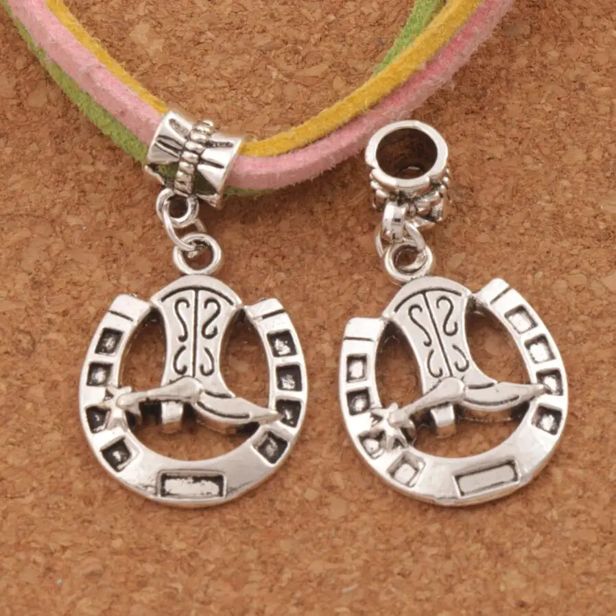 

Lucky Horseshoe with Cowboy Boot Charm Beads Fit European Bracelets 35.1x19.04mm B277 14pcs Zinc Alloy