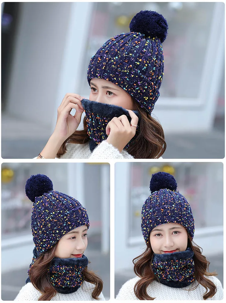 Winter Knitted Hat Women Scarf Caps Mask Gorras Bonnet Warm Winter Hats For Girls Skullies Beanies
