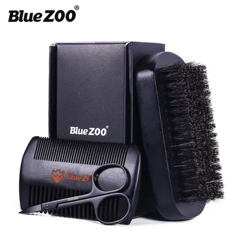 

Blue ZOO 3Pcs/Set Beard Care Kit Brand Quality Men Beard Brush Mustache Comb Stainless Steel Scissor Double-sided Mustache Comb