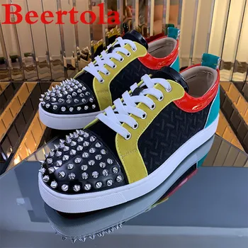 

Suede Casual Shoes For Men Flats Shoes Masculine Spikes Head Low Cut Mixed Color Zapatillas Hombre Luxury Designer Oxfords Shoes