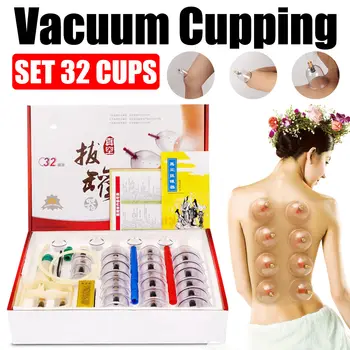 

32 Pieces Cans Cups Chinese Vacuum Cupping Kit Vacuum Cupping Apparatus Therapy Relax Massagers Pain Relief Suction Pumps