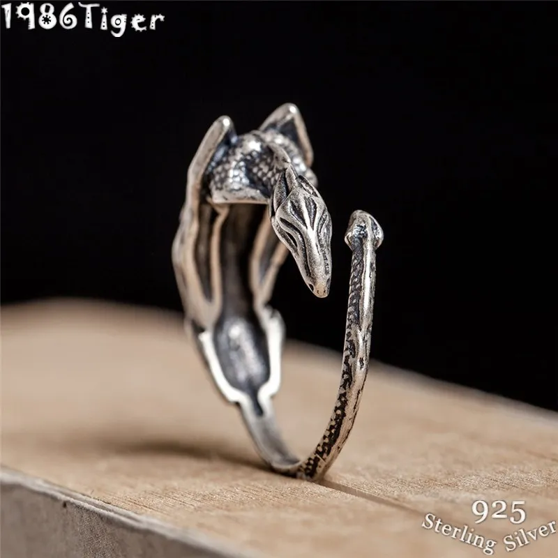 

925 silver punk sleeping dragon opening finger ring woman man Punk unique 3D lizard solid animal hyperbole anitque ring jewelry