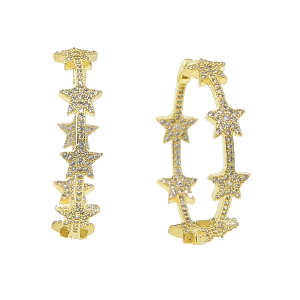 

classic trendy Style Golden Color Star Round Hoop Earrings Women's Personalized Statement Earrings Fashion Jewelry